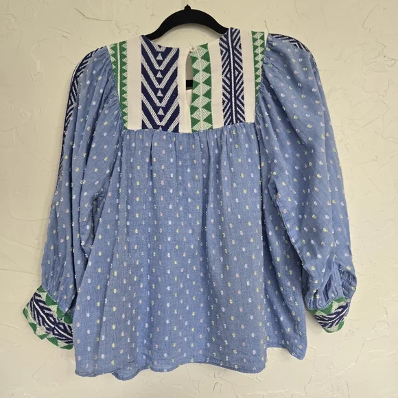 Anthro Verb by Pallavi Embroidered Swiss Dot Boho Blue Top - Picture 10 of 13